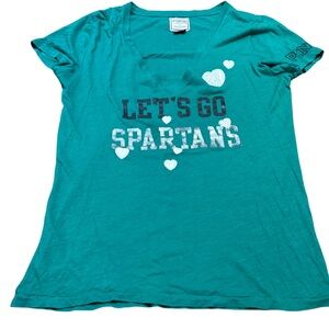 Victoria’s Secret PINK MSU Distressed V-Neck Tee Y2K College‎ Core Medium